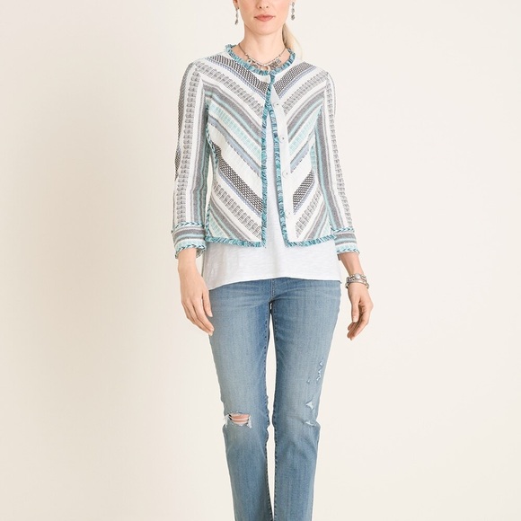 Chico’s Jacket-Weight Cardigan XL Fringe-Trim Size 3 Snap-Front 3/4 Sleeves - Picture 3 of 9